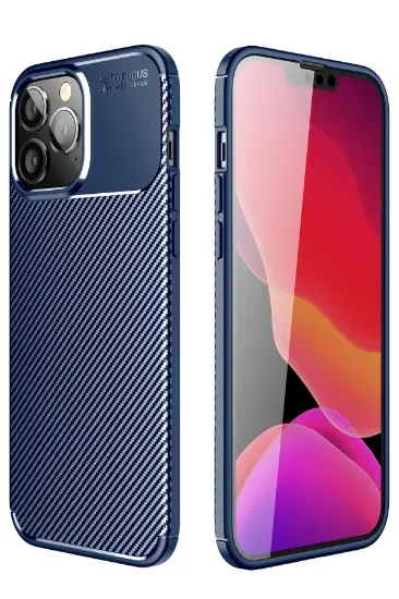 Newface iPhone 14 Pro Kılıf Auto Focus Karbon Kapak - Lacivert resmi