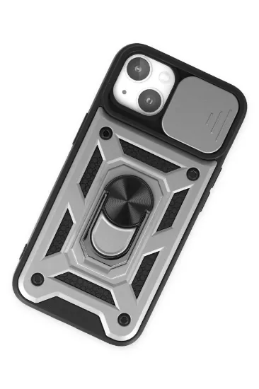 Newface iPhone 14 Kılıf Pars Lens Yüzüklü Silikon - Gümüş resmi