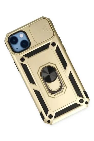 Newface iPhone 14 Plus Kılıf Pars Lens Yüzüklü Silikon - Gold resmi