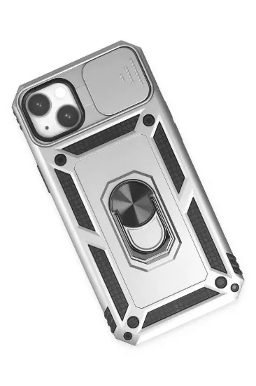 Newface iPhone 14 Plus Kılıf Pars Lens Yüzüklü Silikon - Gümüş resmi