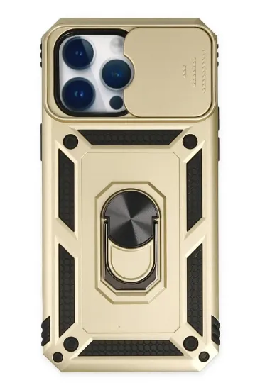 Newface iPhone 14 Pro Kılıf Pars Lens Yüzüklü Silikon - Gold resmi