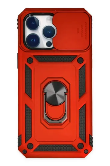 Newface iPhone 14 Pro Max Kılıf Pars Lens Yüzüklü Silikon - Kırmızı resmi