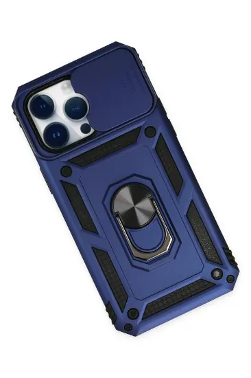 Newface iPhone 14 Pro Max Kılıf Pars Lens Yüzüklü Silikon - Lacivert resmi