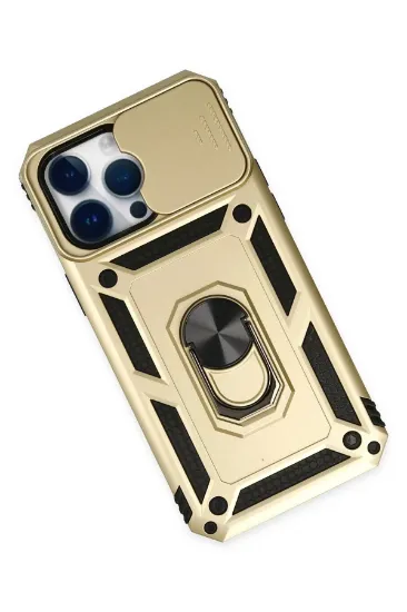 Newface iPhone 14 Pro Max Kılıf Pars Lens Yüzüklü Silikon - Gold resmi