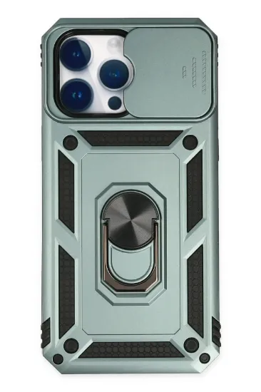 Newface iPhone 14 Pro Max Kılıf Pars Lens Yüzüklü Silikon - Yeşil resmi