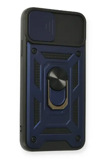 Newface iPhone 11 Pro Max Kılıf Pars Lens Yüzüklü Silikon - Lacivert resmi