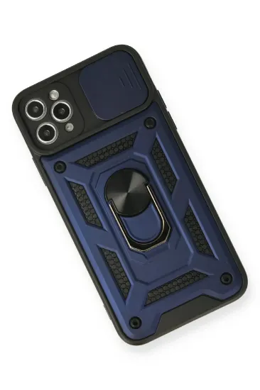 Newface iPhone 11 Pro Max Kılıf Pars Lens Yüzüklü Silikon - Lacivert resmi