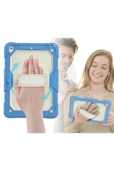 Newface iPad 10.2 (7.nesil) Kılıf Strap New Tablet Kapak - Mavi resmi
