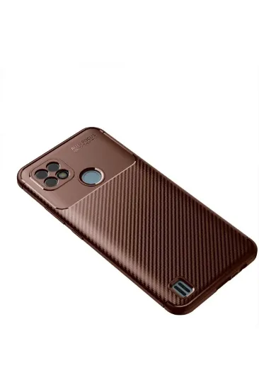 Newface Realme C25 Kılıf Auto Focus Karbon Kapak - Kahverengi resmi