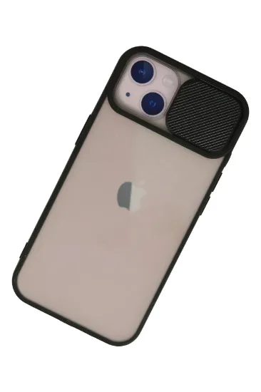Newface iPhone 13 Kılıf Palm Buzlu Kamera Sürgülü Silikon - Siyah resmi