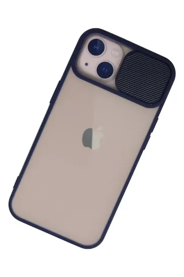 Newface iPhone 13 Kılıf Palm Buzlu Kamera Sürgülü Silikon - Lacivert resmi