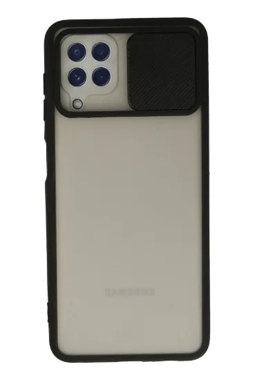 Newface Samsung Galaxy A22 Kılıf Palm Buzlu Kamera Sürgülü Silikon - Siyah resmi