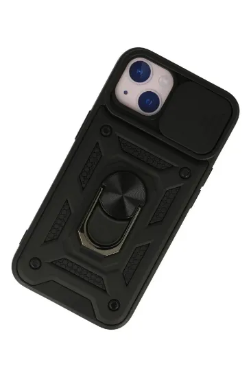 Newface iPhone 13 Kılıf Pars Lens Yüzüklü Silikon - Siyah resmi