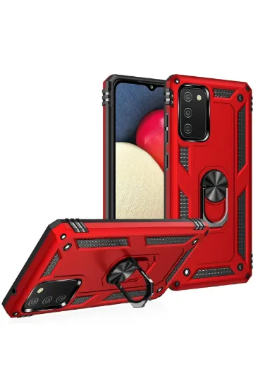 Newface Samsung Galaxy A03S Kılıf Sofya Yüzüklü Silikon Kapak - Kırmızı resmi