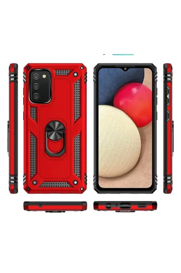 Newface Samsung Galaxy A03S Kılıf Sofya Yüzüklü Silikon Kapak - Kırmızı resmi