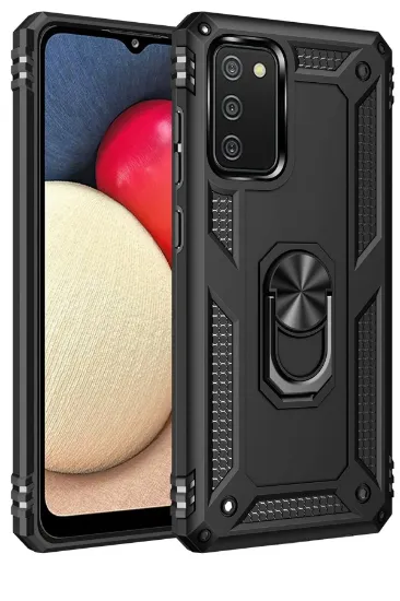 Newface Samsung Galaxy A03S Kılıf Sofya Yüzüklü Silikon Kapak - Siyah resmi