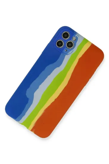 Newface iPhone 11 Pro Kılıf Ebruli Lansman Silikon - Mavi-Turuncu resmi