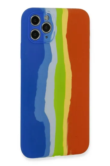 Newface iPhone 11 Pro Kılıf Ebruli Lansman Silikon - Mavi-Turuncu resmi