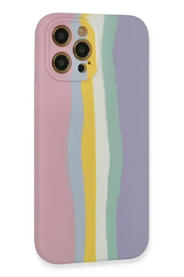 Newface iPhone 12 Pro Max Kılıf Ebruli Lansman Silikon - Pembe-Lila resmi
