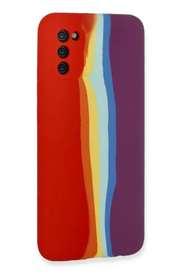 Newface Samsung Galaxy A03S Kılıf Ebruli Lansman Silikon - Kırmızı-Mor resmi