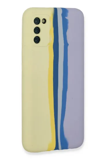 Newface Samsung Galaxy A03S Kılıf Ebruli Lansman Silikon - Sarı-Lila resmi