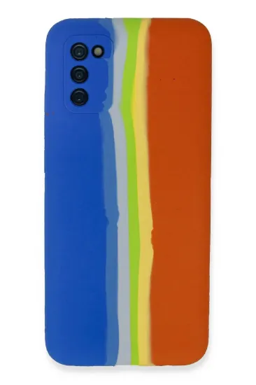 Newface Samsung Galaxy A03S Kılıf Ebruli Lansman Silikon - Mavi-Turuncu resmi