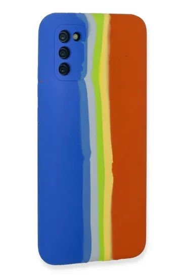Newface Samsung Galaxy A03S Kılıf Ebruli Lansman Silikon - Mavi-Turuncu resmi