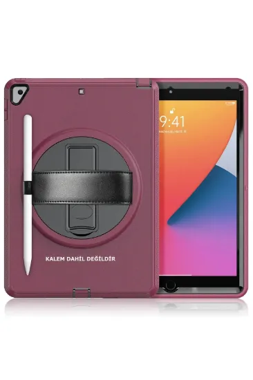 Newface iPad 10.2 (7.nesil) Kılıf Hand Strap Tablet Kılıfı - Mürdüm resmi