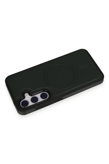 Newface Samsung Galaxy S24 Kılıf Ozzi Magsafe Deri Kapak - Koyu Yeşil resmi