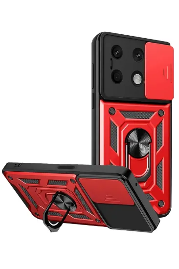 Newface Xiaomi Redmi Note 13 4G Kılıf Pars Lens Yüzüklü Silikon - Kırmızı resmi