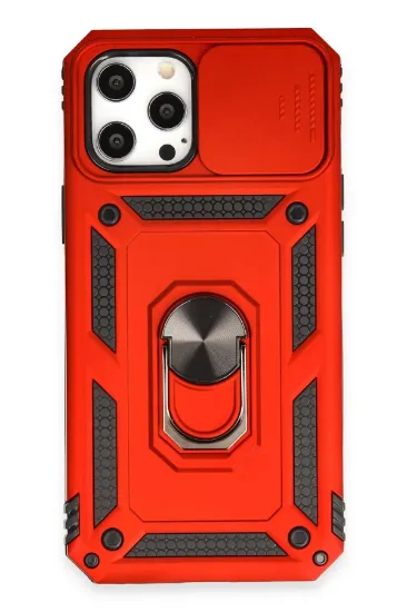 Newface iPhone 12 Pro Max Kılıf Pars Lens Yüzüklü Silikon - Kırmızı resmi