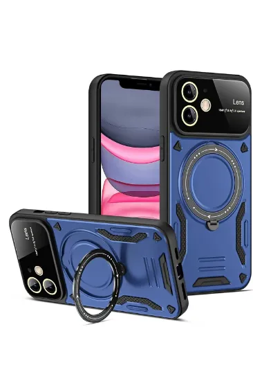 Newface iPhone 11 Kılıf Joy Lens Standlı Kapak - Lacivert resmi
