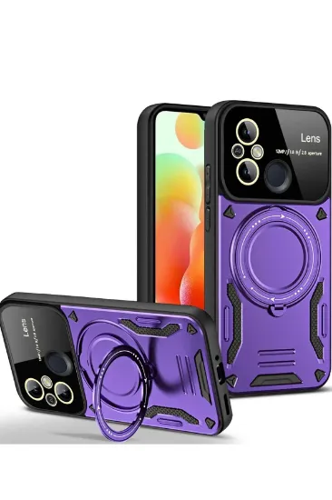 Newface Xiaomi Redmi 12C Kılıf Joy Lens Standlı Kapak - Mor resmi