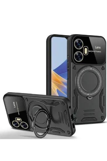 Newface Realme C55 Kılıf Joy Lens Standlı Kapak - Siyah resmi