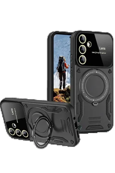 Newface Samsung Galaxy S24 FE Kılıf Joy Lens Standlı Kapak - Siyah resmi
