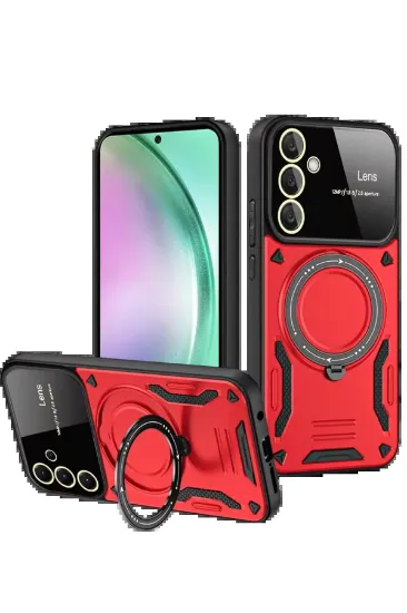 Newface Samsung Galaxy S24 FE Kılıf Joy Lens Standlı Kapak - Kırmızı resmi
