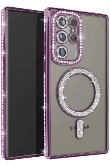 Newface Samsung Galaxy S25 Ultra Kılıf Joke Simli Magneticsafe Kılıf - Derin Mor resmi