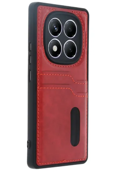 Newface Xiaomi Redmi Note 14 Pro 5G Kılıf Sara Kartvizitli Deri Kılıf - Kırmızı resmi