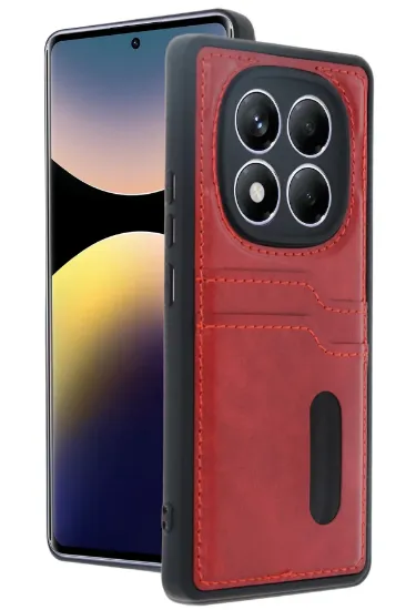 Newface Xiaomi Redmi Note 14 Pro 5G Kılıf Sara Kartvizitli Deri Kılıf - Kırmızı resmi