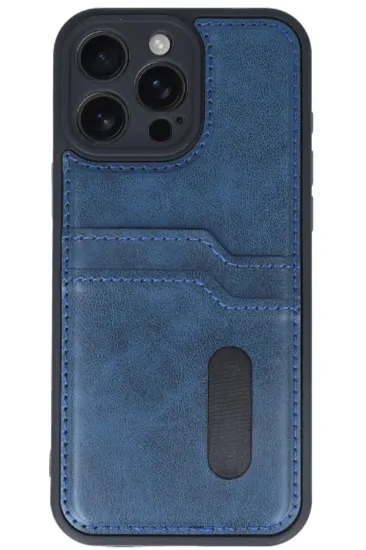 Newface iPhone 16 Pro Max Kılıf Sara Kartvizitli Deri Kılıf - Lacivert resmi