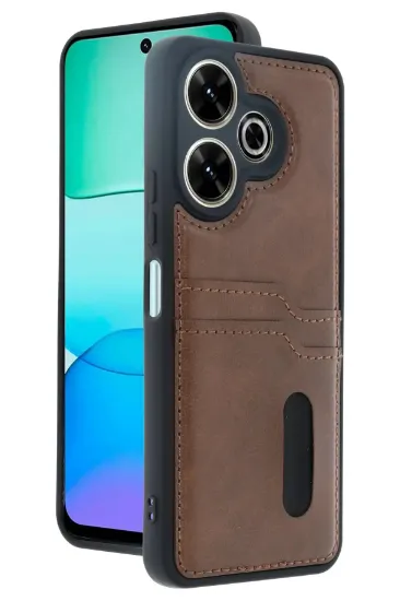Newface Xiaomi Redmi 13 4G Kılıf Sara Kartvizitli Deri Kılıf - Taba resmi