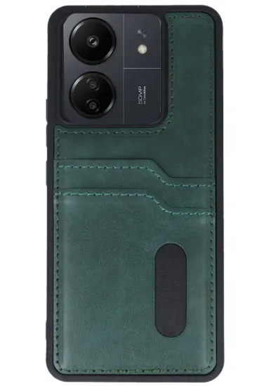 Newface Xiaomi Redmi 13C Kılıf Sara Kartvizitli Deri Kılıf - Koyu Yeşil resmi