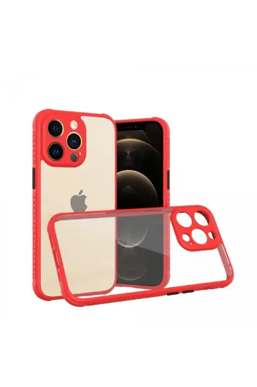 Newface iPhone 13 Pro Kılıf Miami Şeffaf Silikon - Kırmızı resmi