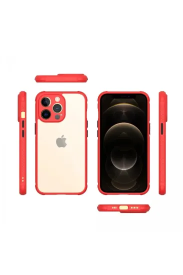 Newface iPhone 13 Pro Kılıf Miami Şeffaf Silikon - Kırmızı resmi