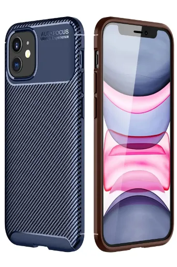 Newface iPhone 12 Mini Kılıf Auto Focus Karbon Kapak - Lacivert resmi