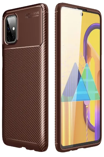 Newface Samsung Galaxy M51 Kılıf Auto Focus Karbon Kapak - Kahverengi resmi
