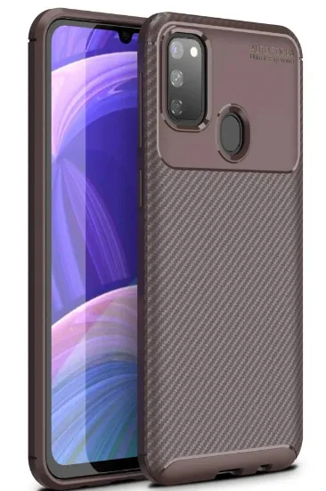 Newface Samsung Galaxy M30S Kılıf Auto Focus Karbon Kapak - Kahverengi resmi