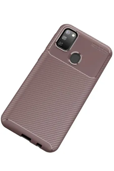 Newface Samsung Galaxy M30S Kılıf Auto Focus Karbon Kapak - Kahverengi resmi