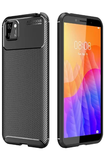 Newface Huawei Y5P Kılıf Auto Focus Karbon Kapak - Siyah resmi