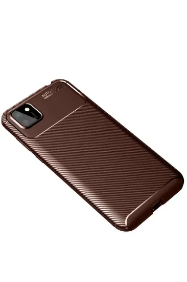 Newface Huawei Y5P Kılıf Auto Focus Karbon Kapak - Kahverengi resmi